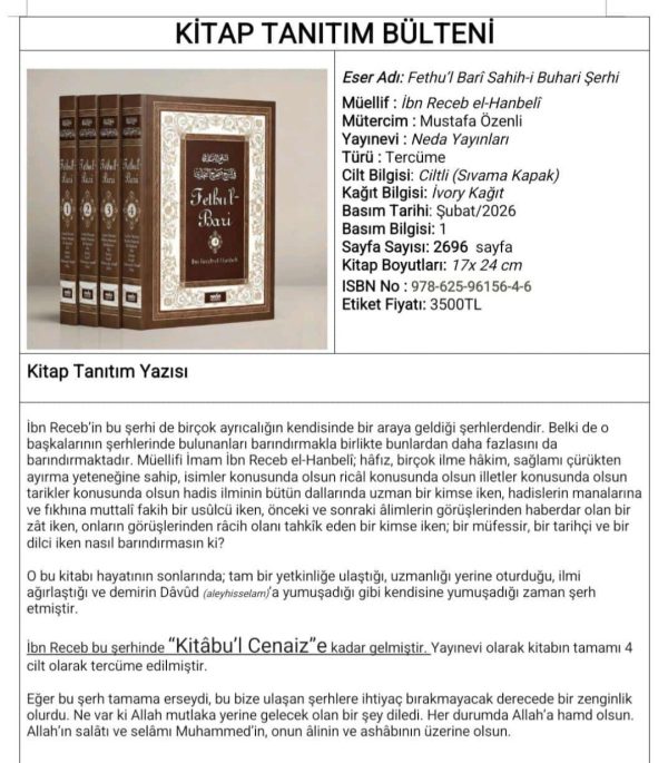 IMG_20260223_160257 Fethu’l Barî Sahih-i Buhari Şerhi (Ciltli)